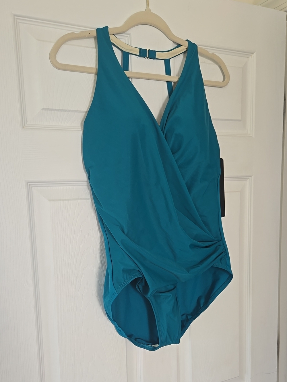 NWT Miraclesuit Turquoise Surplice One-Piece Swimsuit Maldives Blue Wrapsody - Picture 3 of 9